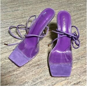 Liliana Purple Lace-Up Square Toe Heels